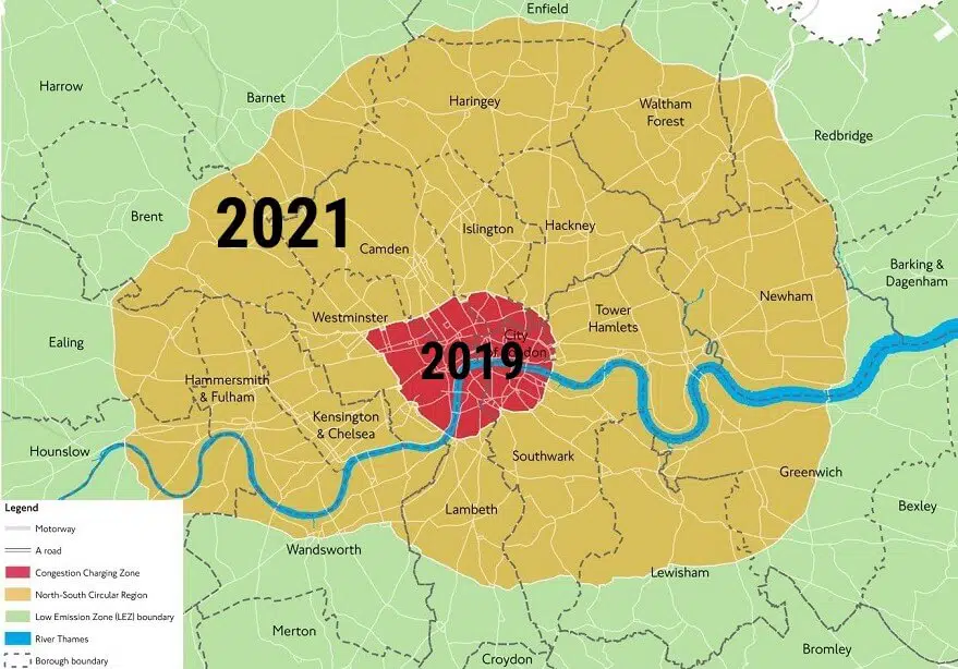 London Ultra Low Emission Zones 2019 and 2021