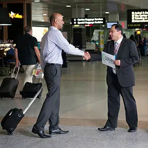 Customer meeting a Gerson driver as part of the airport collection service