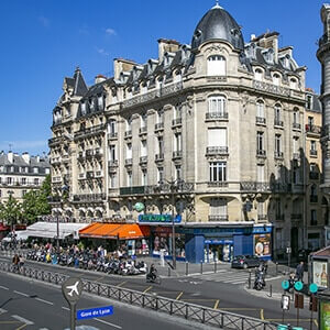 Old historical stone parisian buildings in the center of Paris