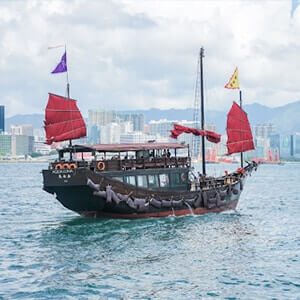 Ship with colourful sails in Hong Kong waters