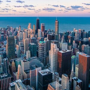 Chicago skyline overlooking Lake Michigan