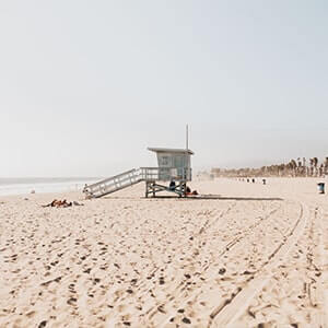 Lifeguard tower at Venice Beach, Los Angeles California on a sunny day