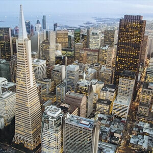 San Francisco skyscrapers at dusk