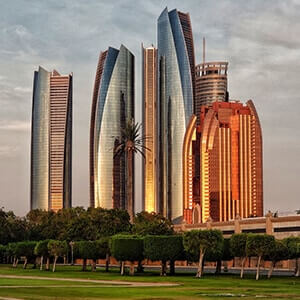 Etihad Towers, Abu Dhabi with park trees