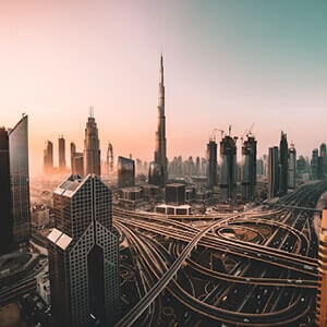 New skyscrapers and complicated road network in the city of Dubai