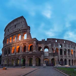 An early morning shot of the Colosseum in Rome with no people in sight