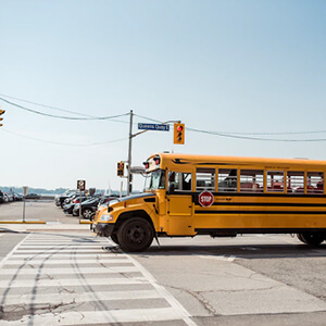 Canadian school bus at crossing