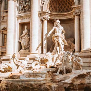 The Trevi Fountain in Rome in the sun