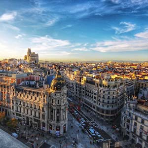 View over the grand, elegant buildings of the central metropolitan area in Madrid