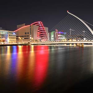 View of Dublin at night from the River Liffey