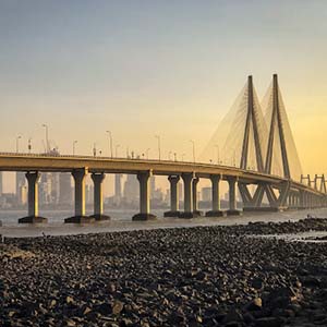 Bandra Worli Sea Link Bridge in Mumbai, India at sunset