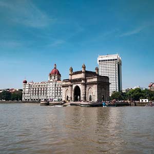 View of the Gateway to India from the sea in Mumbai, India