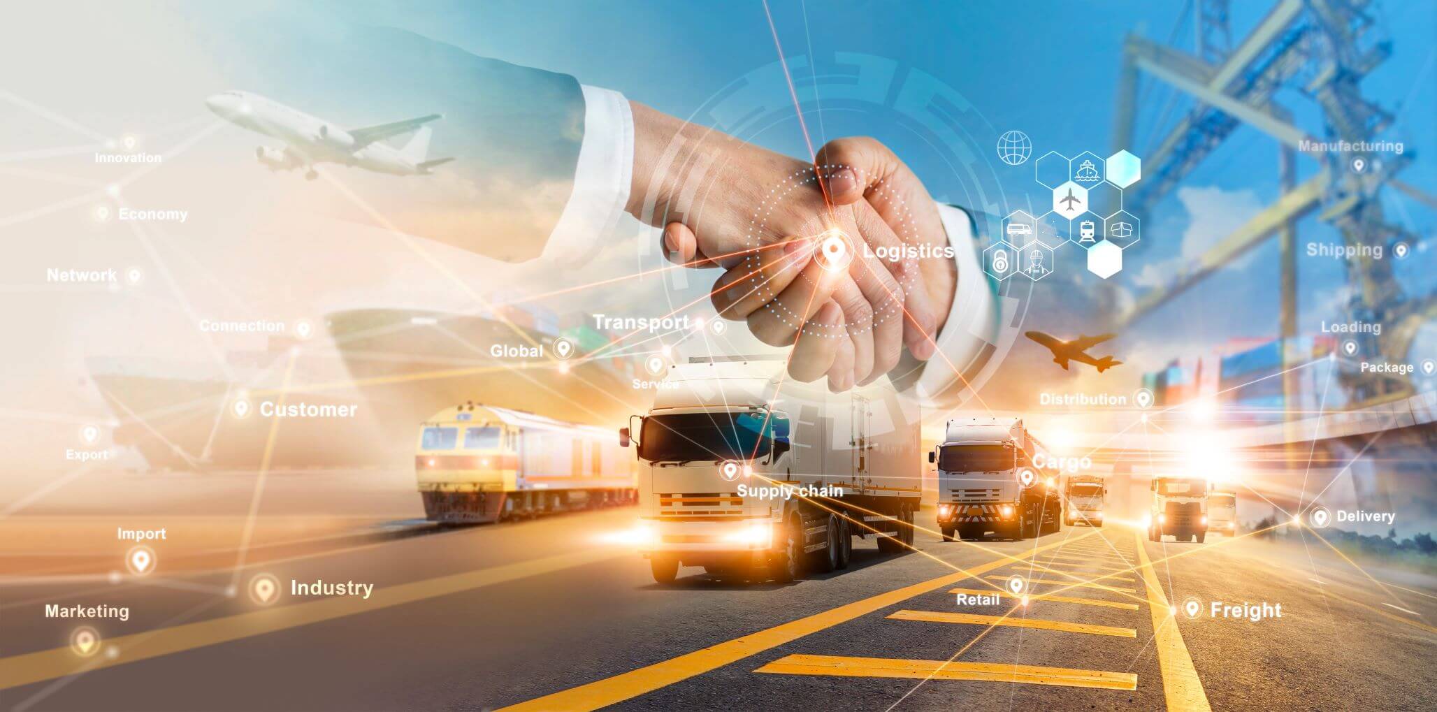 Partnership business partners on logistic global network distribution