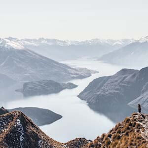 Mountain ranges seen from the top of Roys Peak in New Zealand