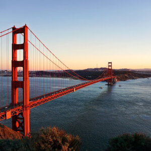 Golden Gate Bridge at sunset in San Francisco, California