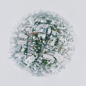 Aerial view of a city in a global shape