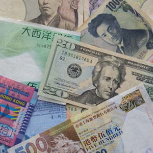 Money in many international currencies