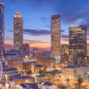 The skyline of Atlanta, Georgia at dawn