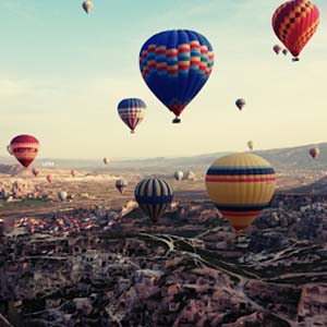 Colourful hot air balloons above Cappadocia, Turkey