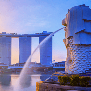 Merlion Park downtown Singapore in the business district
