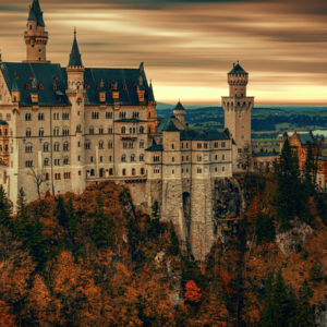 Kristen Castle surrounded by autumnal forests in Germany