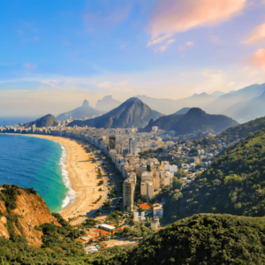 Panoramic view of the Copacabana and Ipanema beaches in Rio de Janeiro, Brazil
