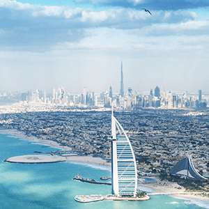 Aerial view of Dubai coastline