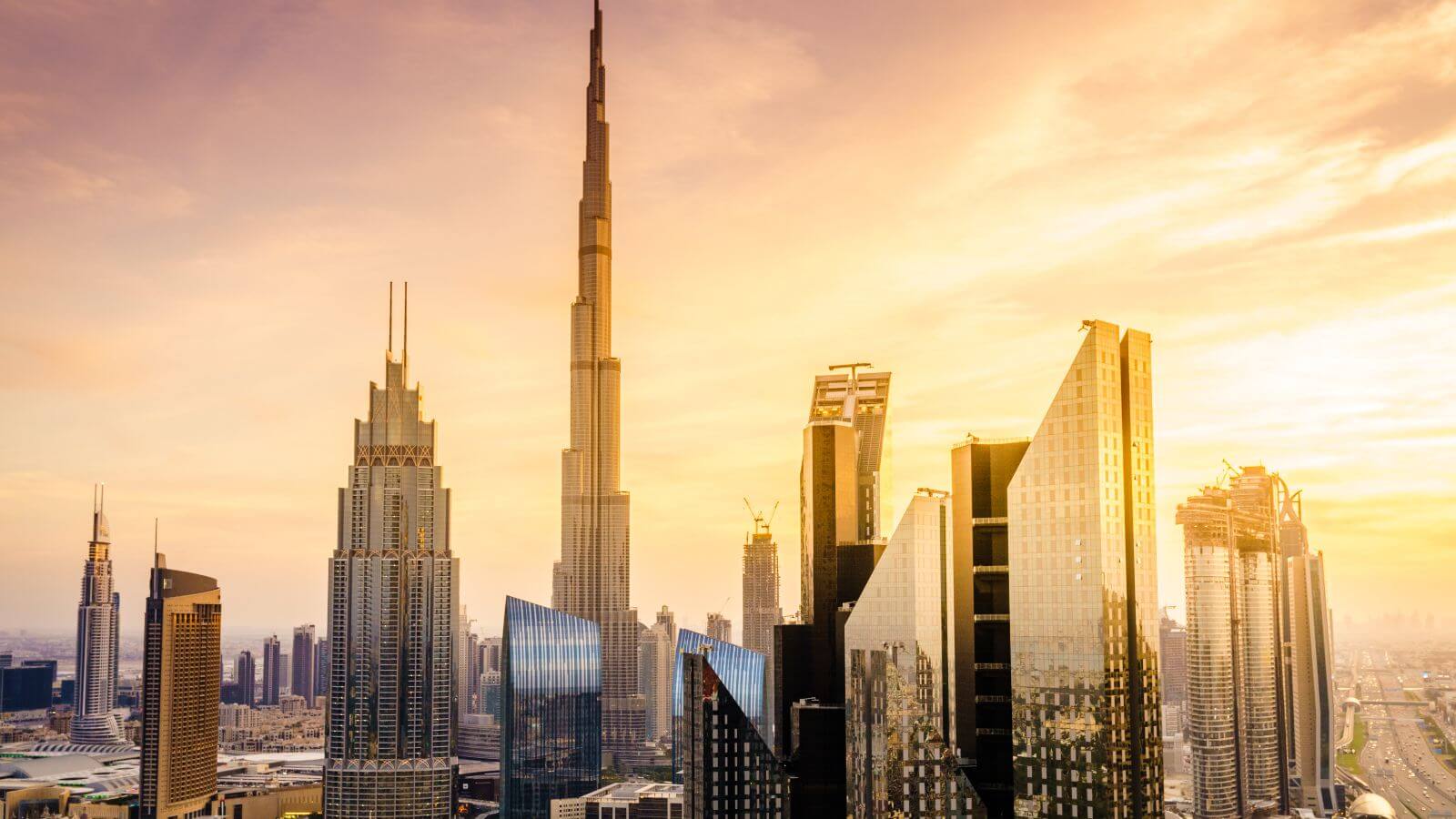 Dubai Downtown Skyline At Sunset