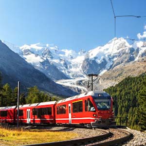 A Swiss train in the Alps, Switzerland