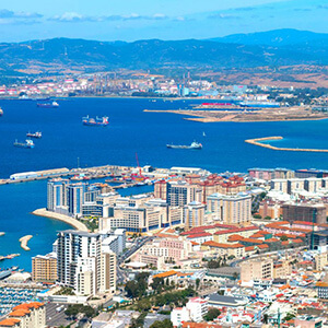 Aerial View Of Gibraltar Showing The Bay Of Algeciras, On The Coast Of Spain
