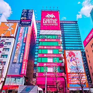 Tall colourful buildings in Japan