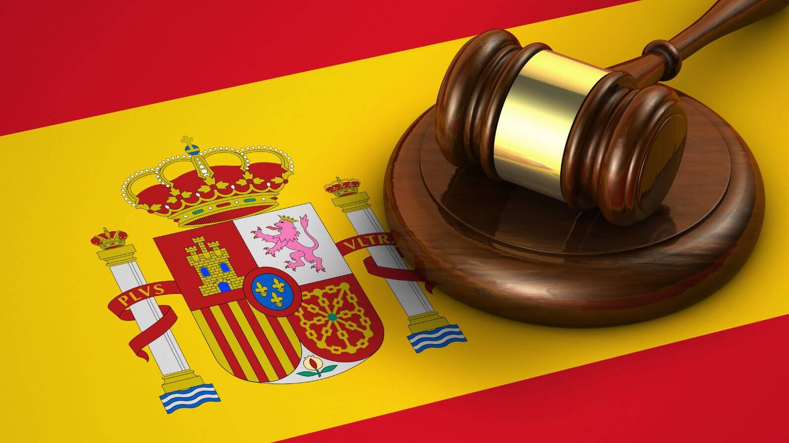 A Courtroom Gavel And Mallet Upon A Spanish Flag