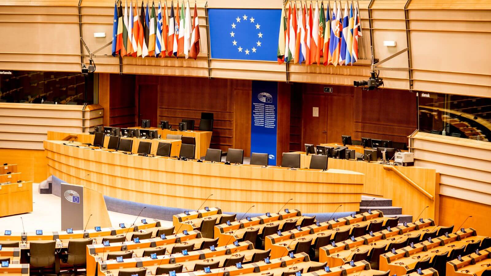 Interior Of The Meeting Room In The European Parliament In Brussels, Belgium