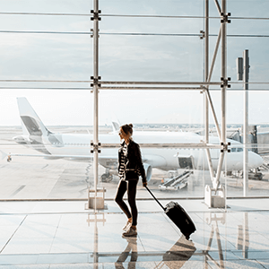 Woman walking through the airport