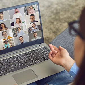 A woman on a video conference call