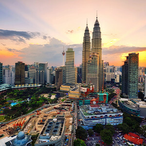 Aerial view of petronas towers at sunset Aerial view of petronas towers at sunset