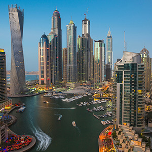 Dubai Marina and surrounding cityscape, UAE