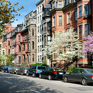 Elegant brownstones in a residential street of Back Bay, Boston Elegant brownstones in a residential street of Back Bay, Boston